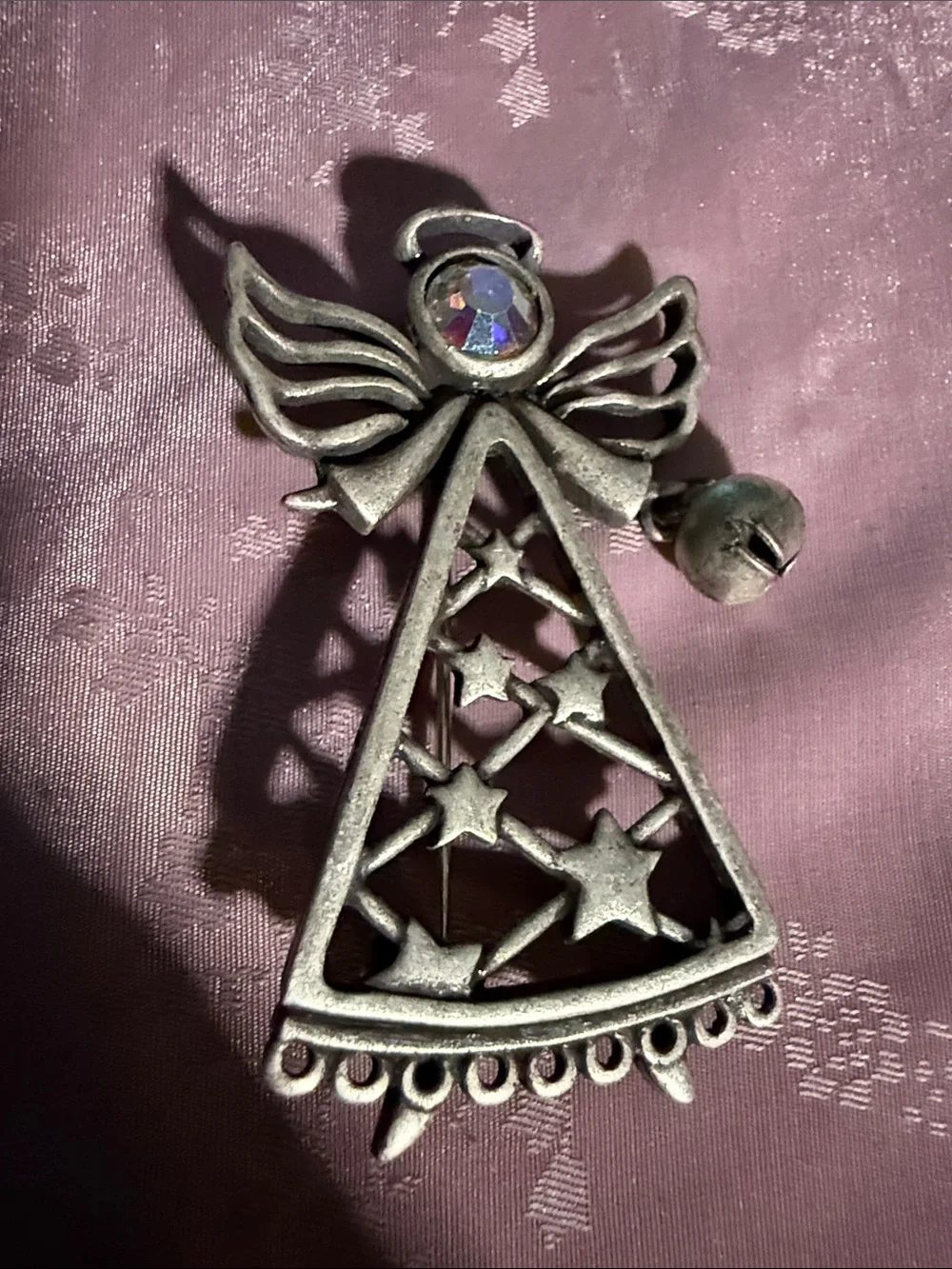 Silver-Tone Angel Brooch with Aurora Crystal